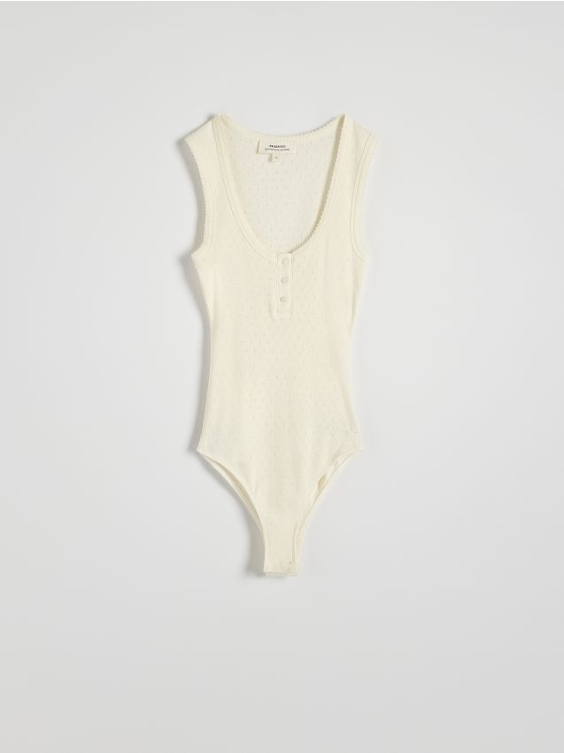 Reserved - Bawełniane body slim - złamana biel