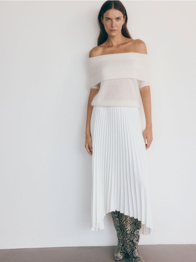 Reserved - Plisowana spódnica - biały