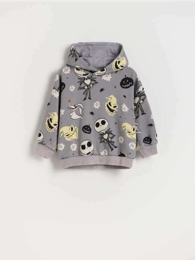 Reserved - Bluza oversize Miasteczko Halloween - jasnoszary