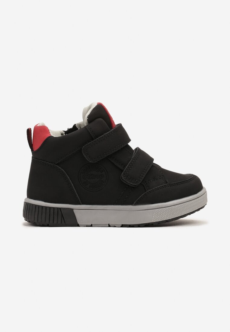 Czarno-Czerwone Botki Clibee w Stylu Sneakersów na Płaskiej Podeszwie z Tłoczeniem Romitha