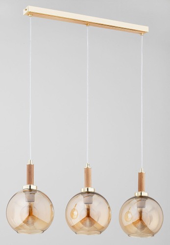 Hetty lampa wisząca 3xE27 złota/drewno 62487