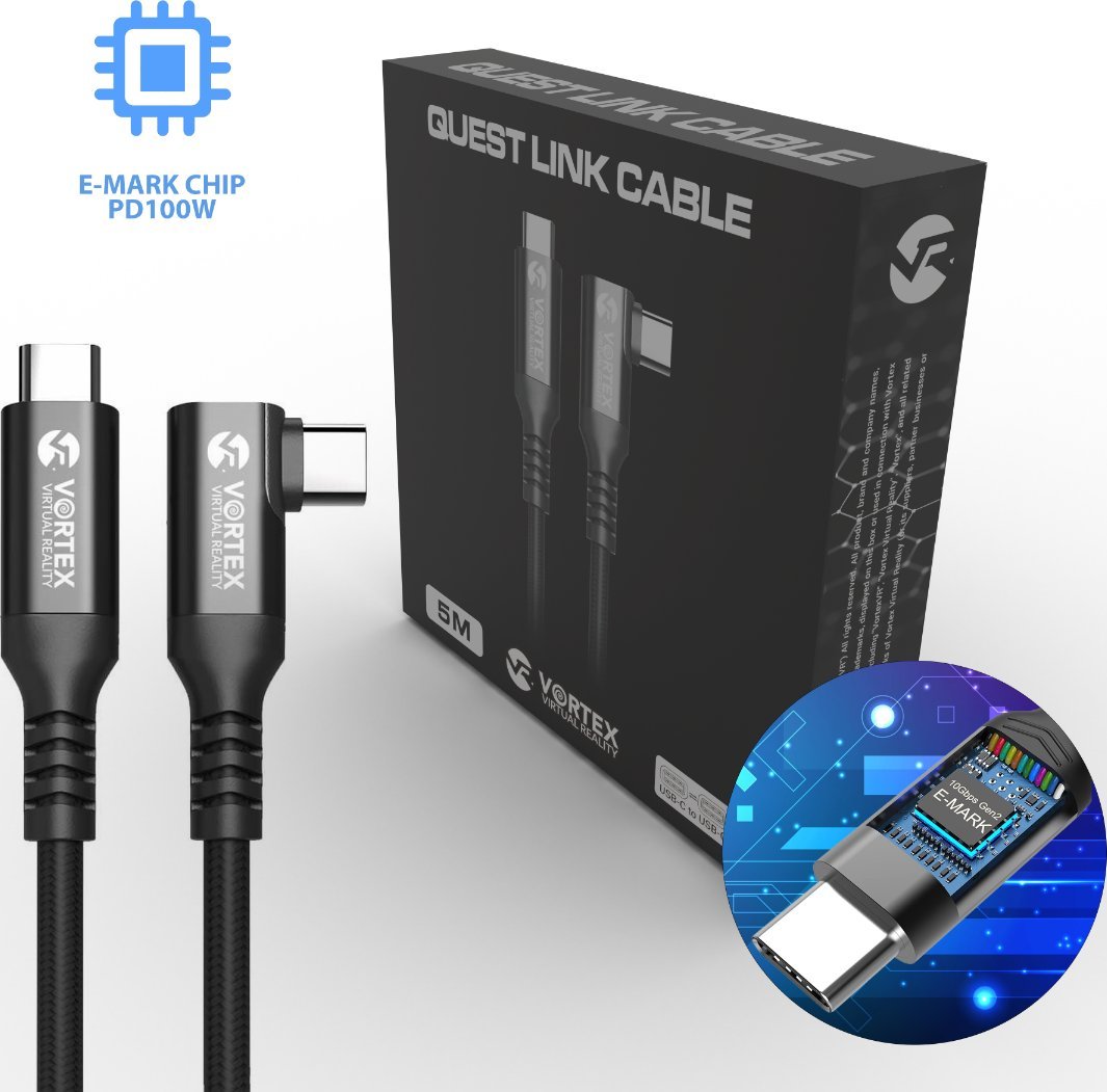 Vortex Virtual Reality VortexVR Kabel 5m 10 GBPS PD100W Fast charging USB-C do META QUEST LINK / OCULUS LINK