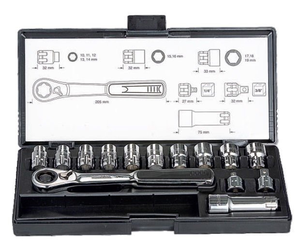 Zestaw nasadek + klucz z adapterem 1/4