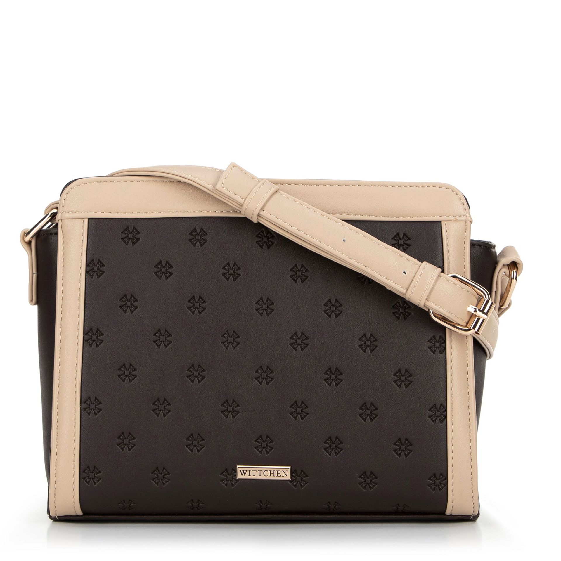 Damska torebka crossbody z tłoczonym monogramem brązowa