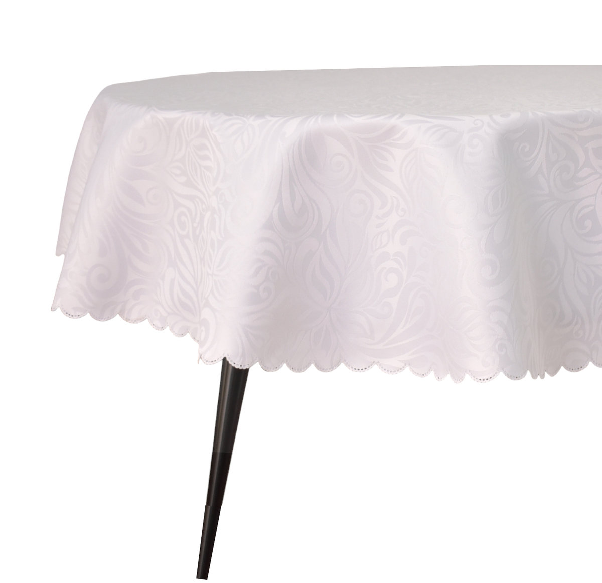 OBRUS BIAŁY PLAMOODPORNY OWALNY 150X180 CM BIAŁY KWIATY  LIŚCIE OWAL