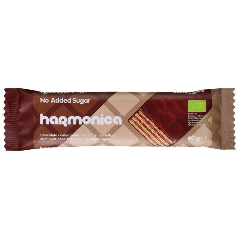Harmonica Wafelek z samopszy z kremem mleczno-kakaowym w polewie z mlecznej czekolady bez dodatku cukru 40 g Bio