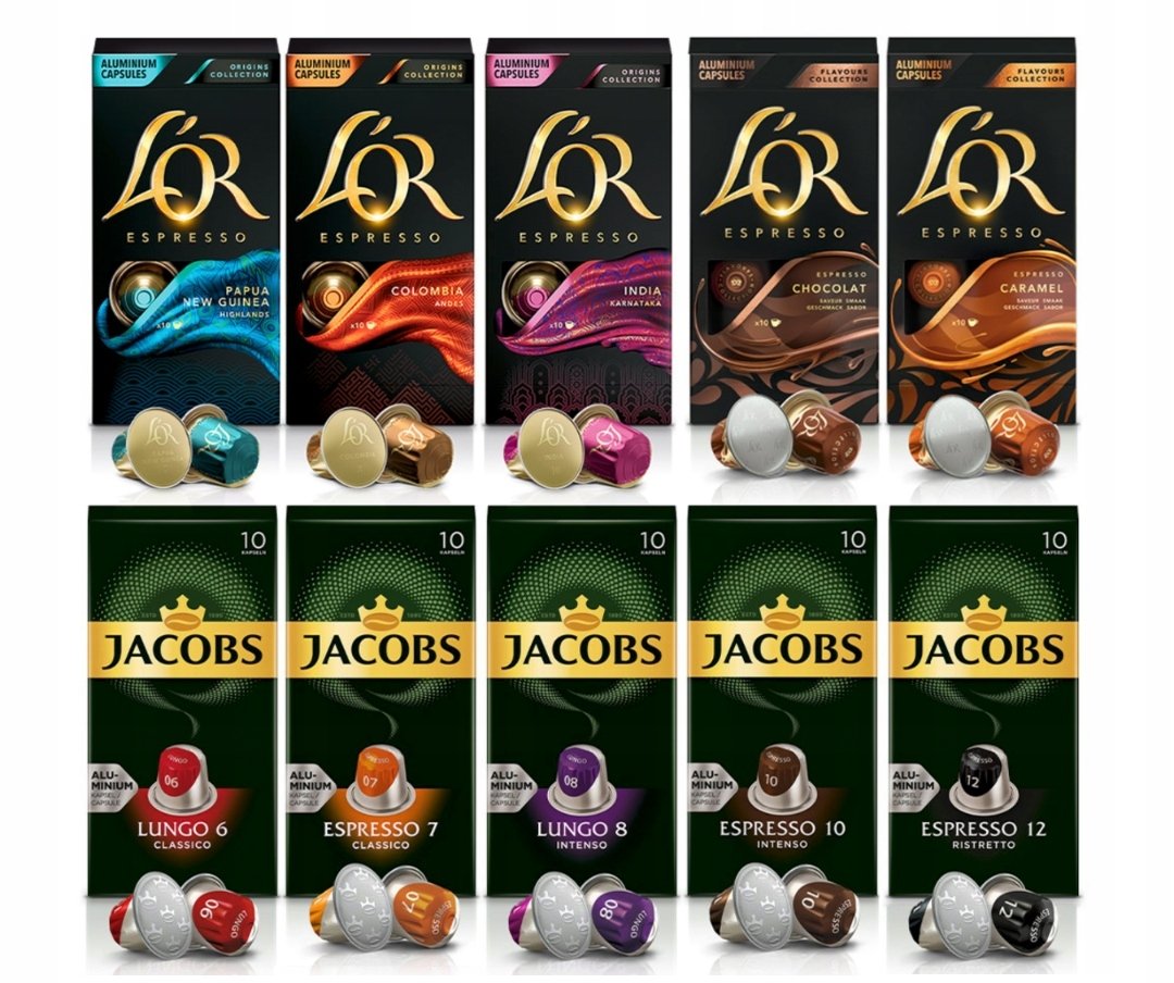 Kapsułki aluminiowe do Nespresso różne smaki L'or i Jacobs 100 sztuk