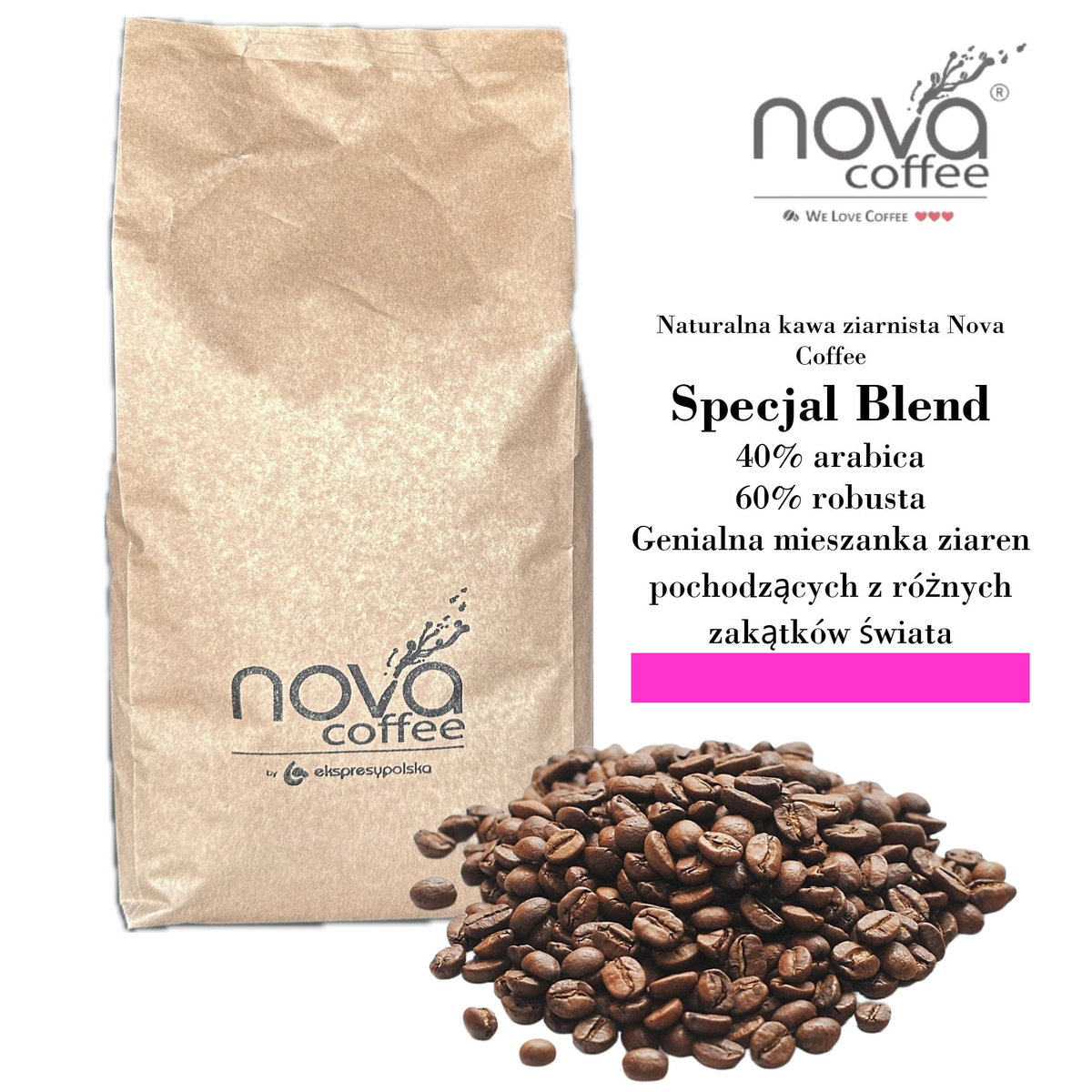 Kawa ziarnista Specjal Blend Nova Coffee 40% arabica, 60% robusta 1kg