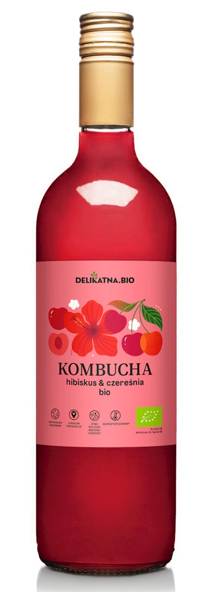 KOMBUCHA HIBISKUS I CZEREŚNIA BIO 750 ml - DELIKATNA (ZAKWASOWNIA)