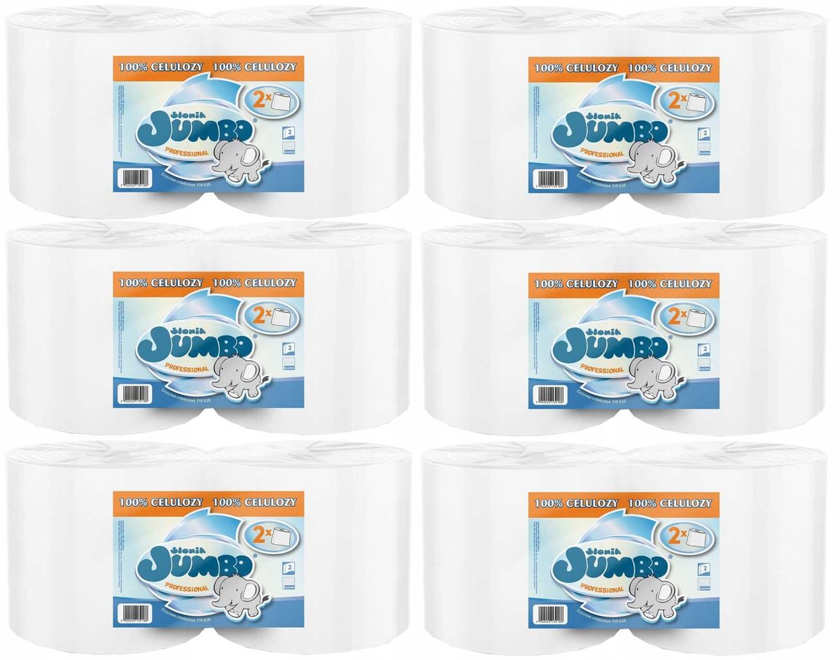 Czyściwo papierowe 2R SŁONIK JUMBO PROFESSIONAL BIAŁE 650 list 2W - 12 Rolek