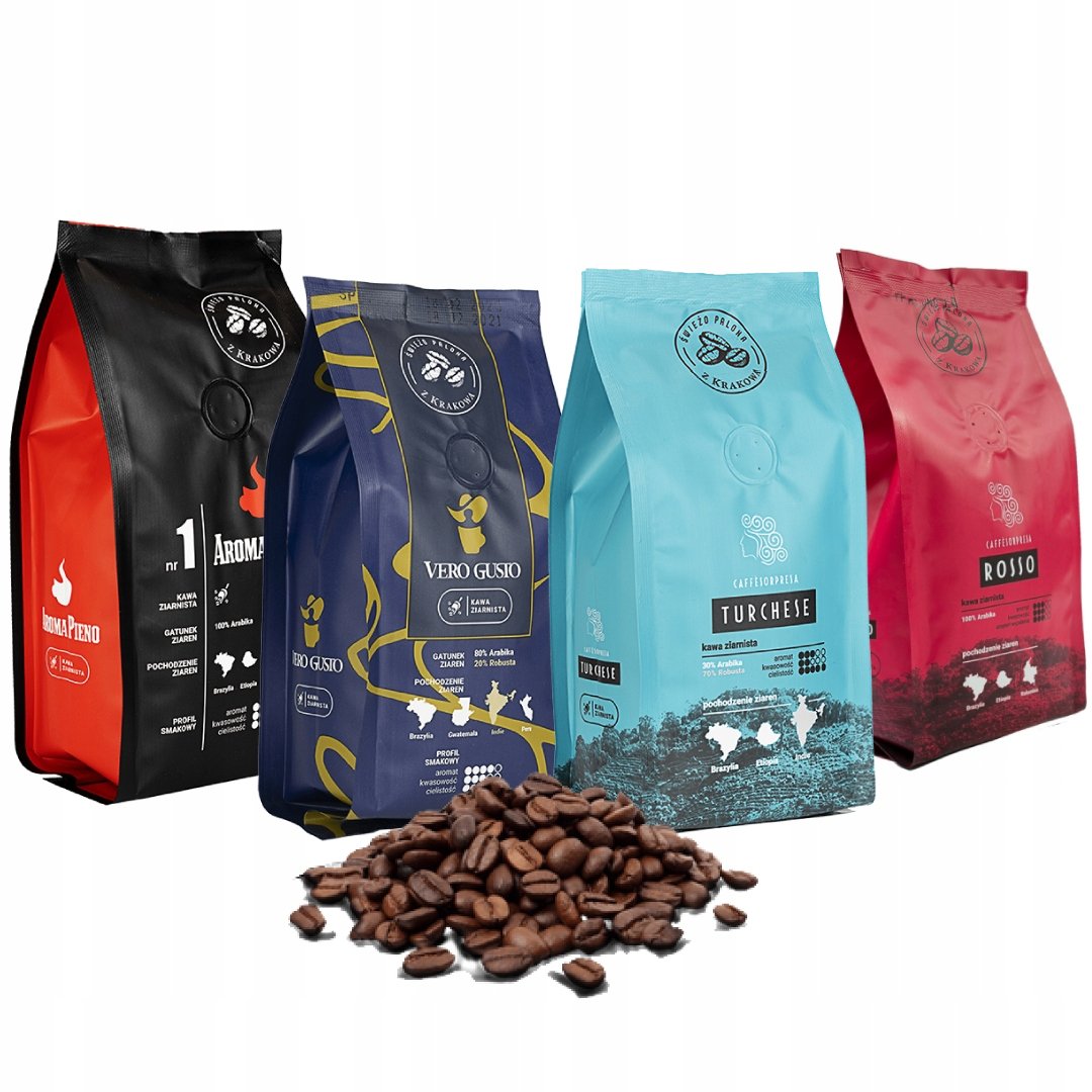Zestaw Caveres 4 MIESZANKI Aroma, Vero, Rosso, Turchese Kawa ziarnista 1000G