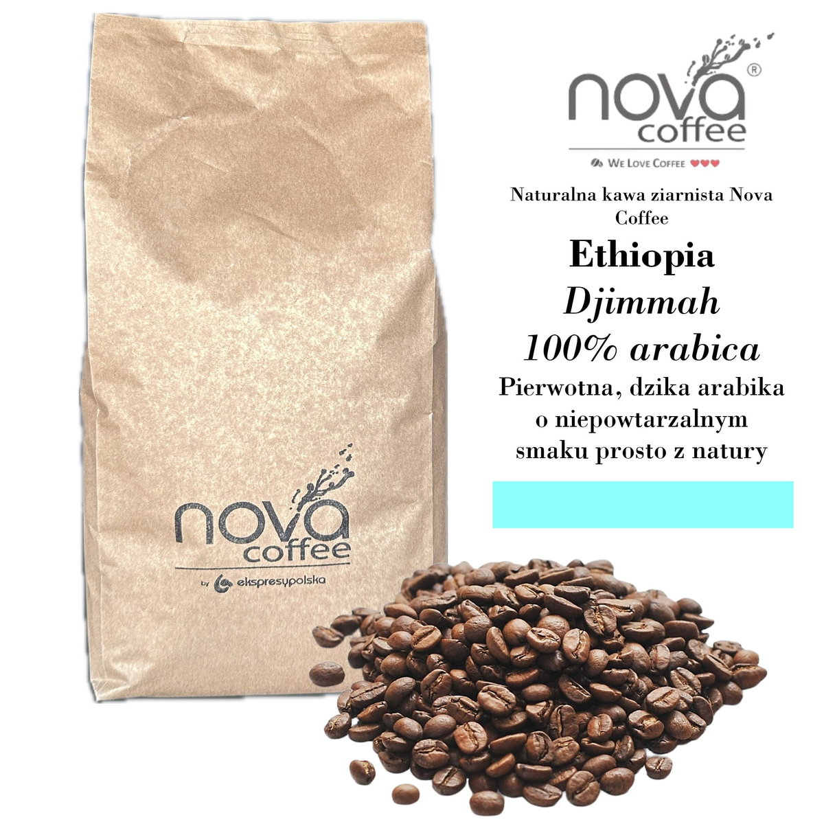 NATURALNA KAWA ZIARNISTA nova COFFEE Ethiopia Djimmah 100% arabica 1kg