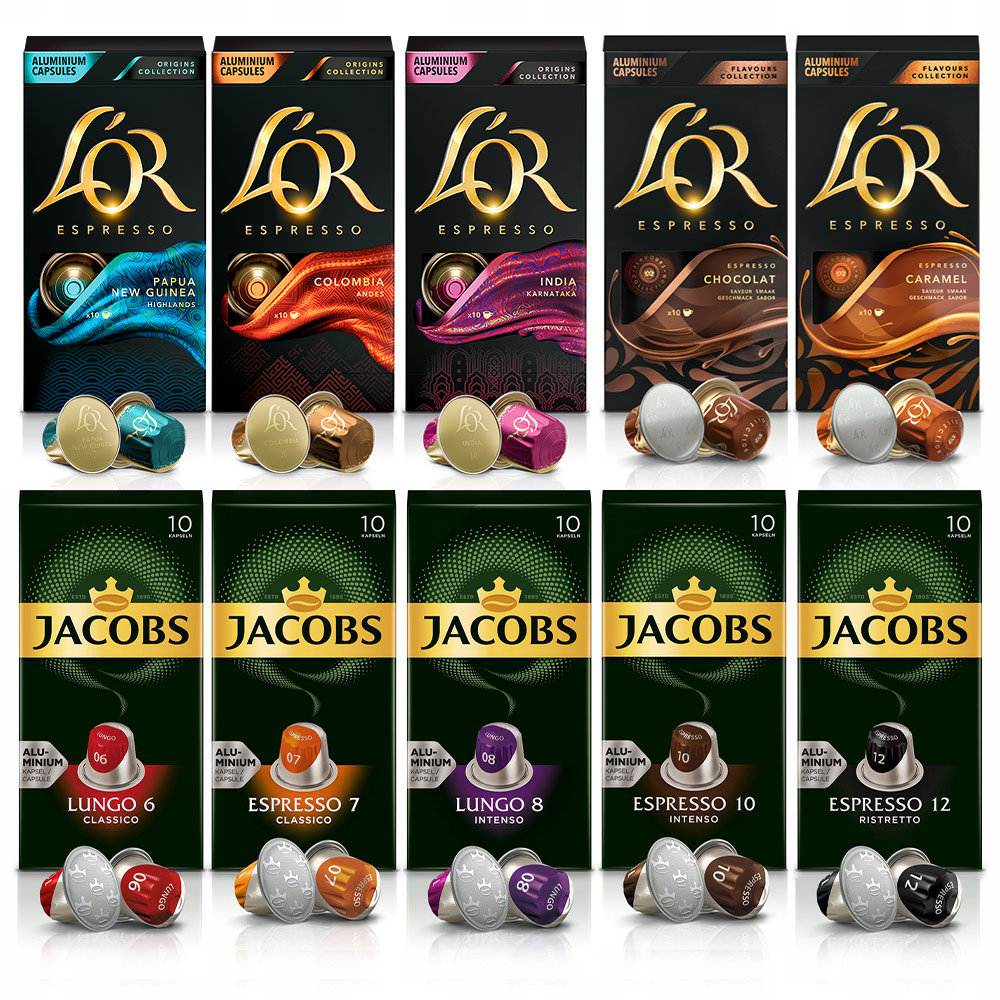 Kapsułki aluminiowe do Nespresso różne smaki L'or i Jacobs 100 sztuk