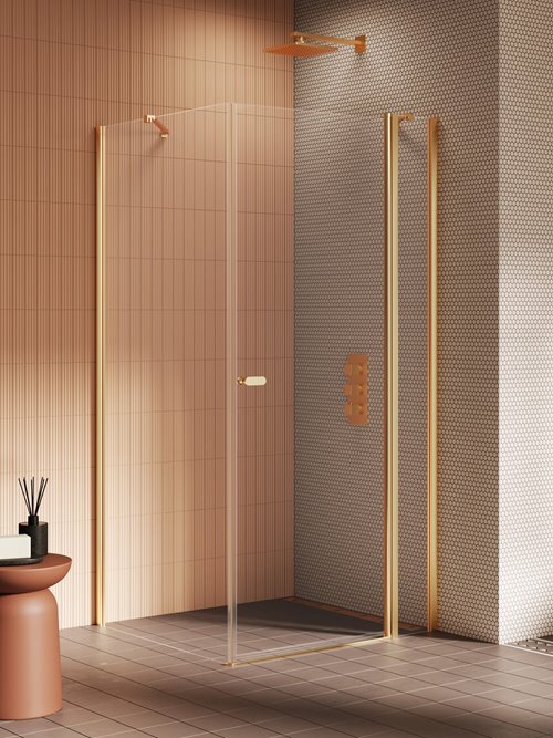 Złota szczotkowana kabina prysznicowa kwadratowa 90x90 K-4202 New Soleo Gold Brushed New Trendy