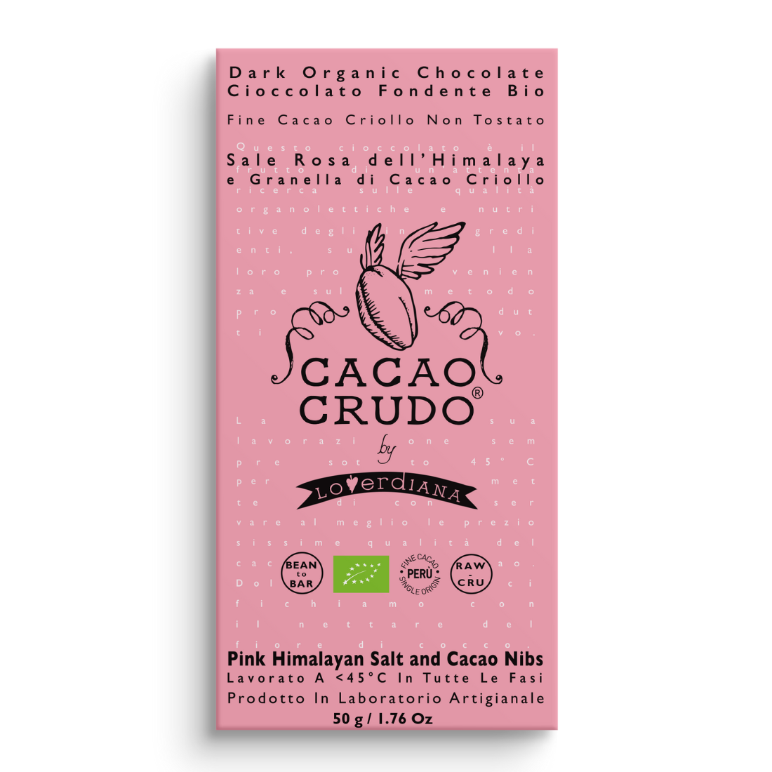 Cacao Crudo Raw Ciemna czekolada z solą himalajską i ziarnami kakaowca, 50 g