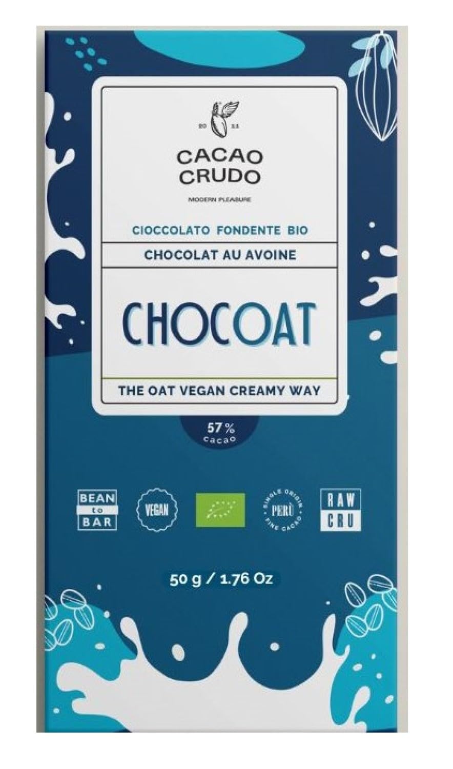 Cacao Crudo Surowa gorzka czekolada owsiana, 50 g