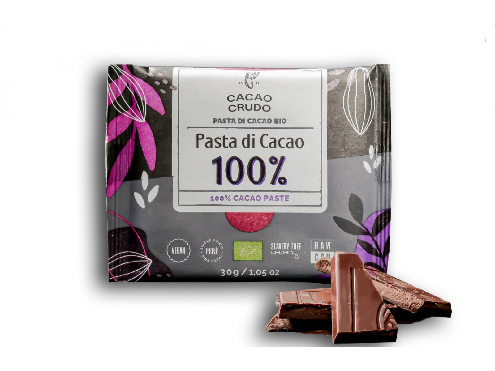 Cacao Crudo Raw Ciemna czekolada 100%, BIO, 30 g