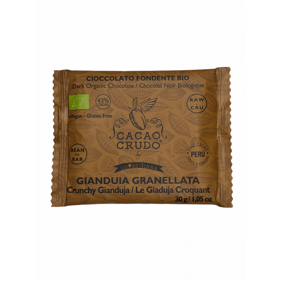 Cacao Crudo Raw Ciemna czekolada z siekanymi orzechami laskowymi, BIO, 30 g
