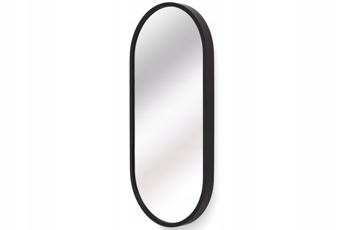 Lustro łazienkowe ścienne LEJA owalne drewniane CZARNY MAT 80x38 STYLOWE
