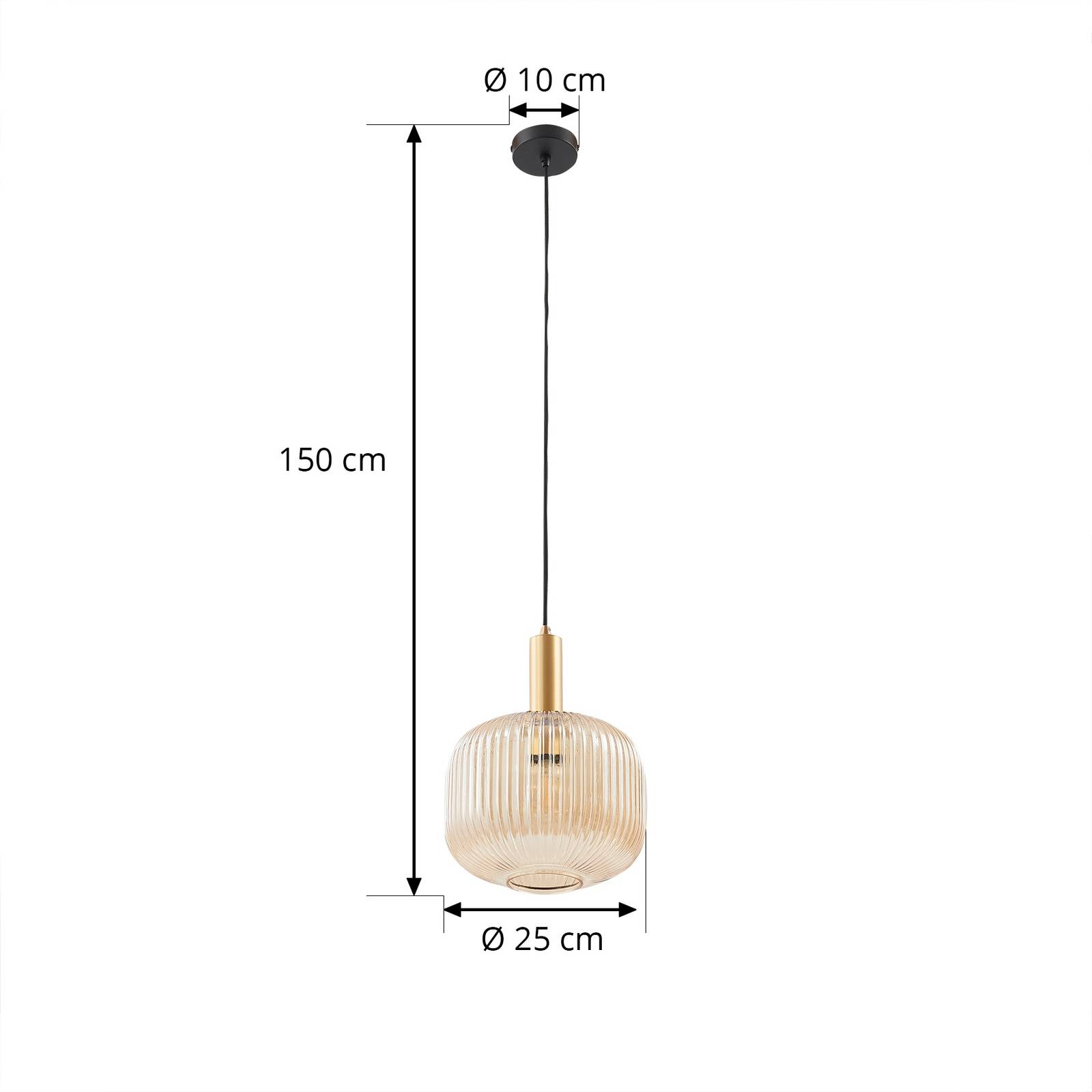 Lampa wisząca Lindby Doroteo, 1-punktowa, bursztyn, szkło