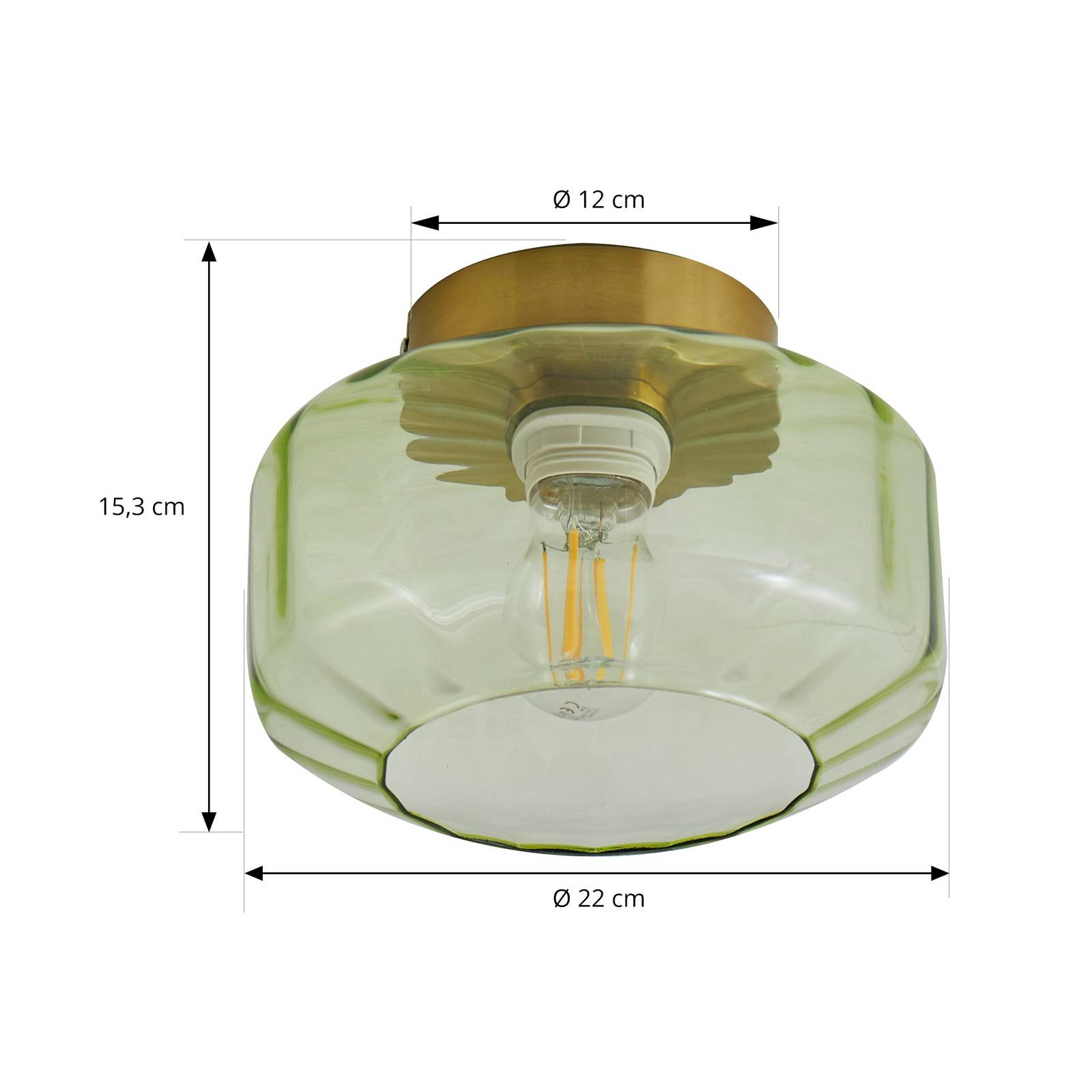 Lampa sufitowa Lindby Hildur, zielona, szkło, Ø 22 cm
