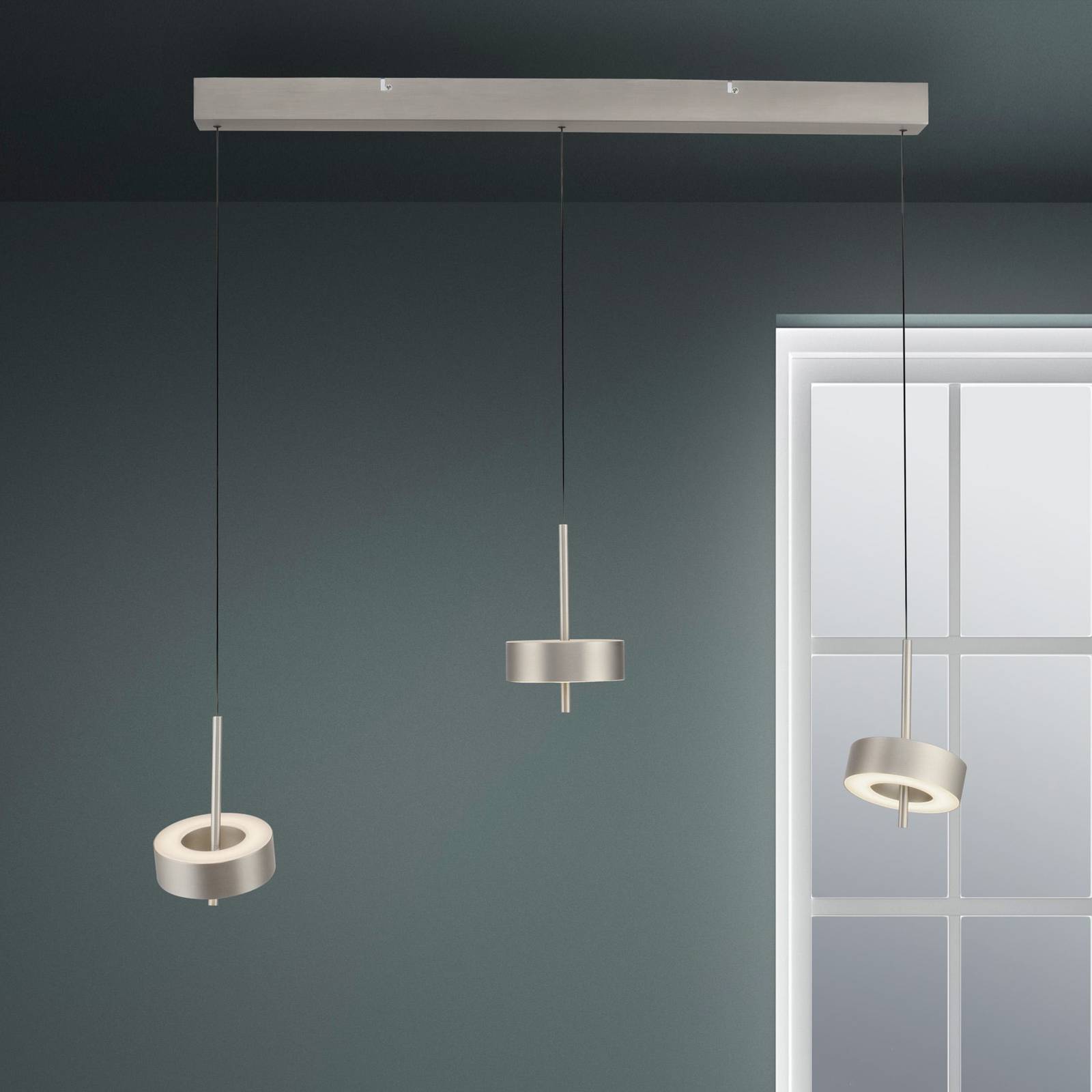 Q-Smart-Home Paul Neuhaus Smart LED lampa wisząca Q-Rotate, aluminium 3-punktowa.