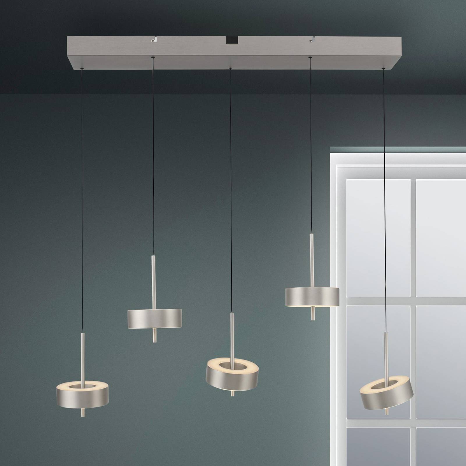 Q-Smart-Home Paul Neuhaus Smart LED lampa wisząca Q-Rotate, aluminiowa, 5-punktowa.