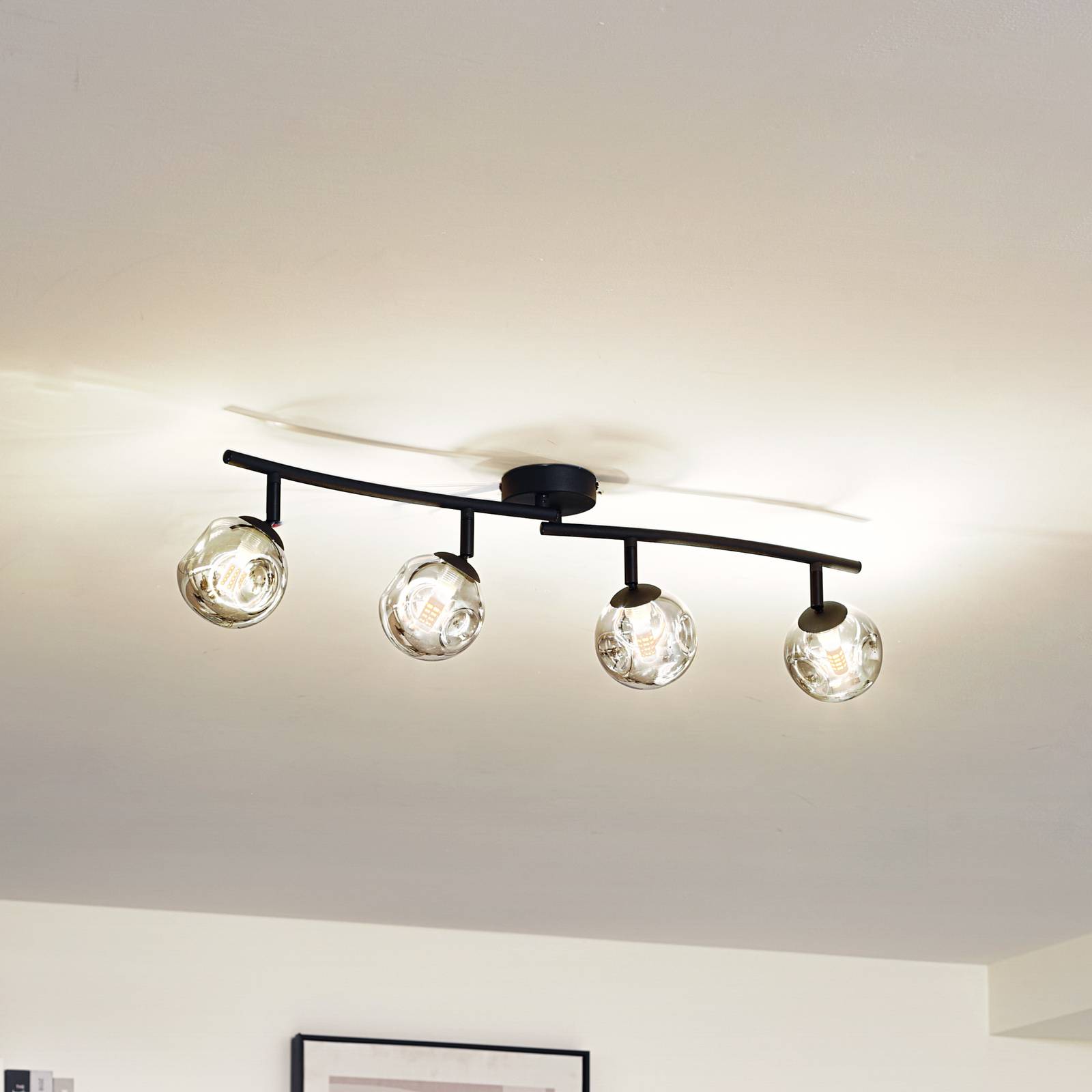 Lampa sufitowa Lindby Valentina, szary/czarny, 4-punktowa, szkło