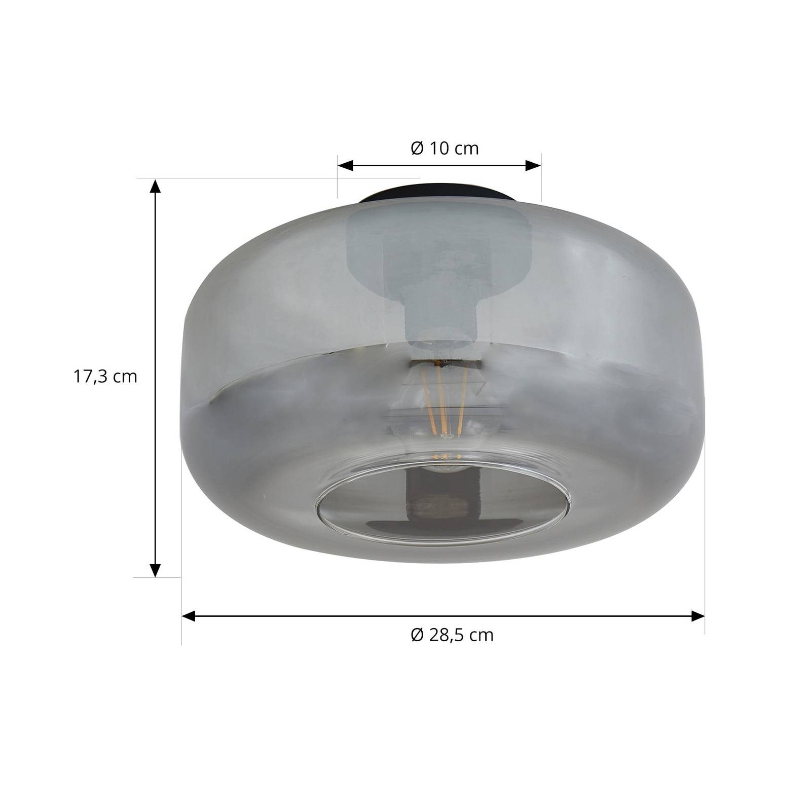 Lampa sufitowa Lindby Hildur, Ø 28,5 cm, dymny szary, szkło
