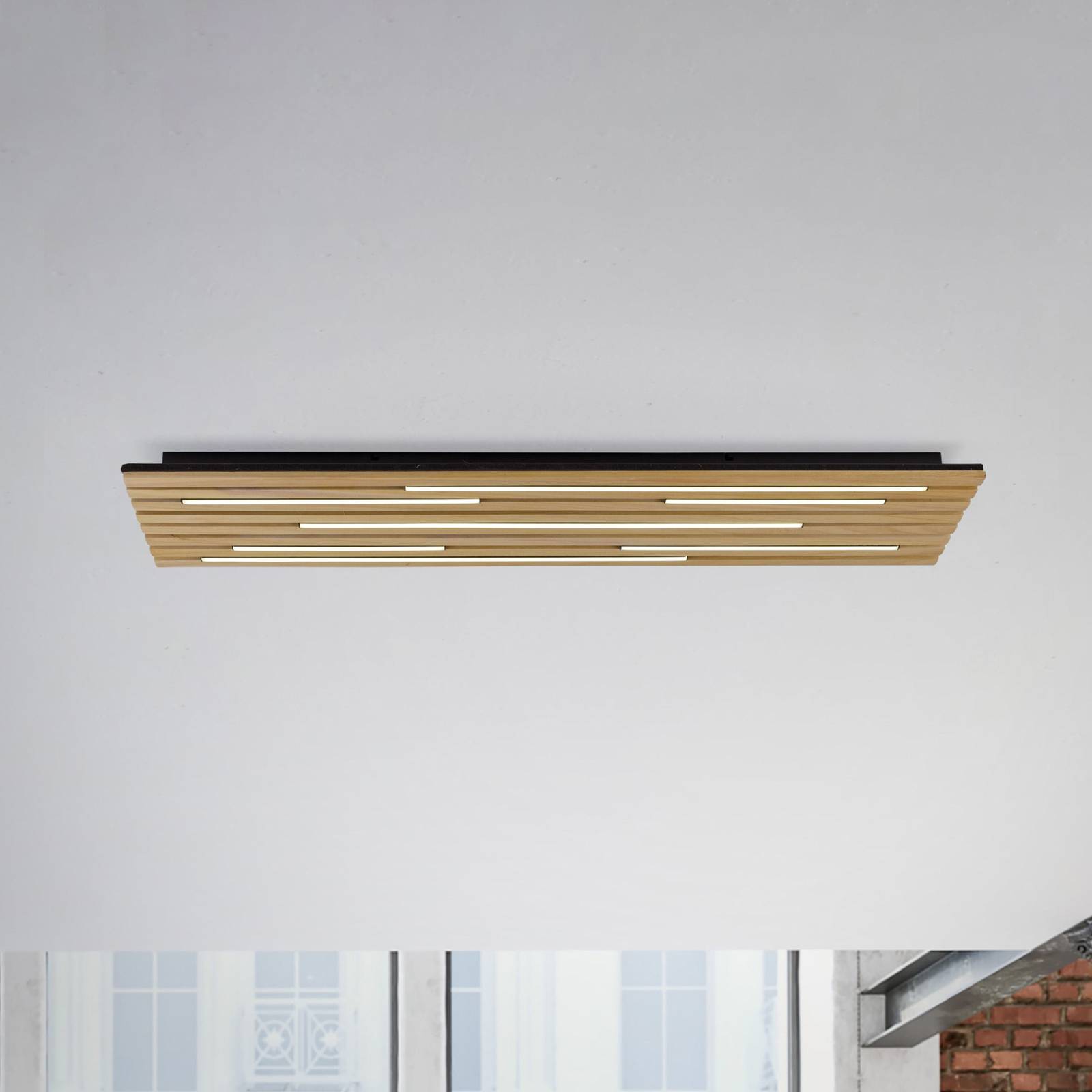Q-Smart-Home Paul Neuhaus Inteligentna lampa sufitowa LED Q-Acoustic drewno 115 x 31 cm