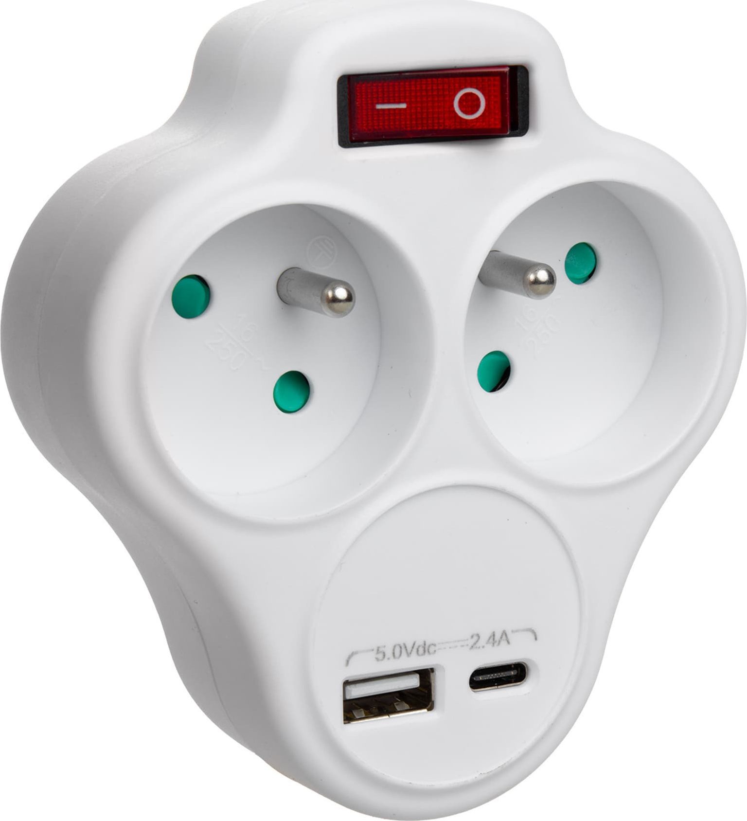 Maclean Gniazdko prądowe Maclean, rozgałęźnik z 2 gniazdami i USB A/C 2.4A, typu E, 2x16A, MCE336 E