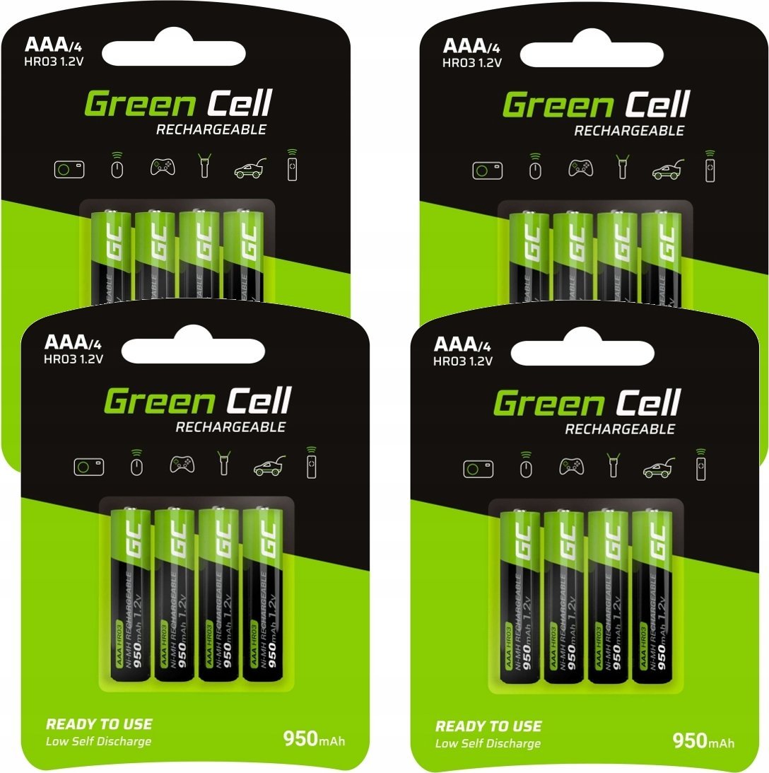 Green Cell 16x Akumulatorki Paluszki AAA R3 950mAh Ni-MH Baterie do ładowania Green Cell