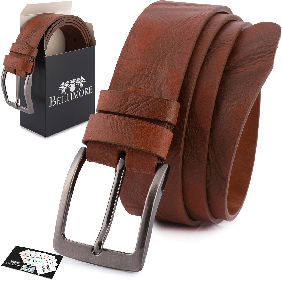 Pasek męski skórzany premium szeroki 4 cm klasyczny skóra licowa Beltimore brązowy E35 : Kolory - brązowy, beżowy