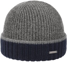 Czapka Wełniana Contrast Edge by bugatti, szaro-niebieski, One Size