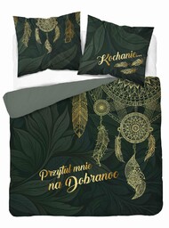 Detexpol Pościel bawełniana 160x200 5123A zielona butelkowa złota liście napisy Holland Home 33