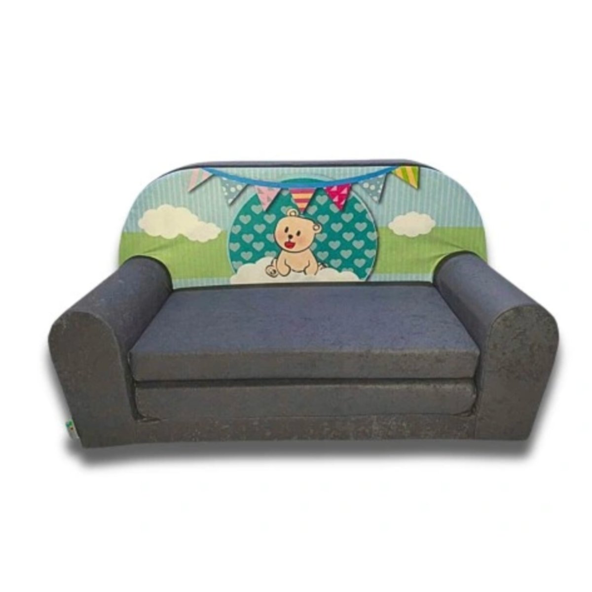 SOFKA DZIECIĘCA ROZKŁADANA DLA DZIECKA PIANKOWA MATERAC PREZENT WYGODNA SZARA Z MISIEM