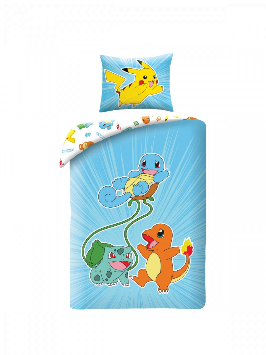 Pościel dziecięca Pokemon 140x200 Halantex Pikachu Bulbasaur Charmander