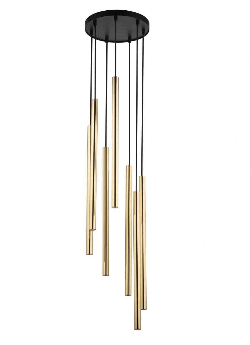 Lampa punktowa wisząca Sopel Lux 7 Złota – oświetlenie wysokich wnętrz i antresoli