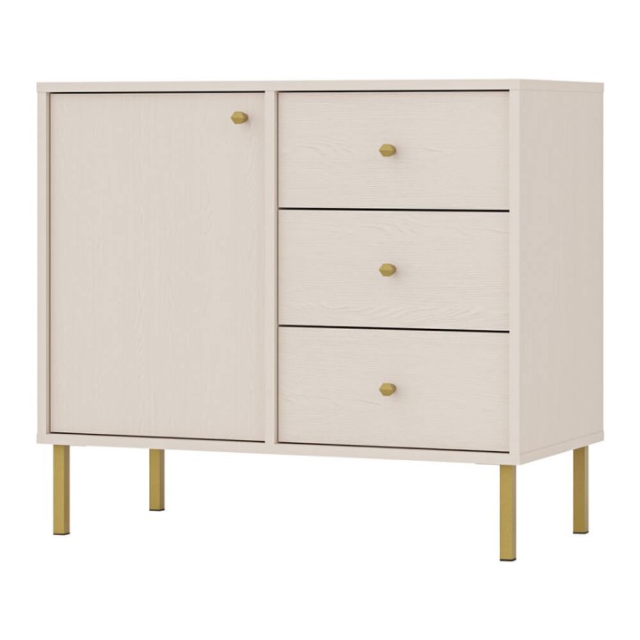 Komoda TOKYO 2 1F3S Typ 814 Beż piaskowy Złote nogi proste
