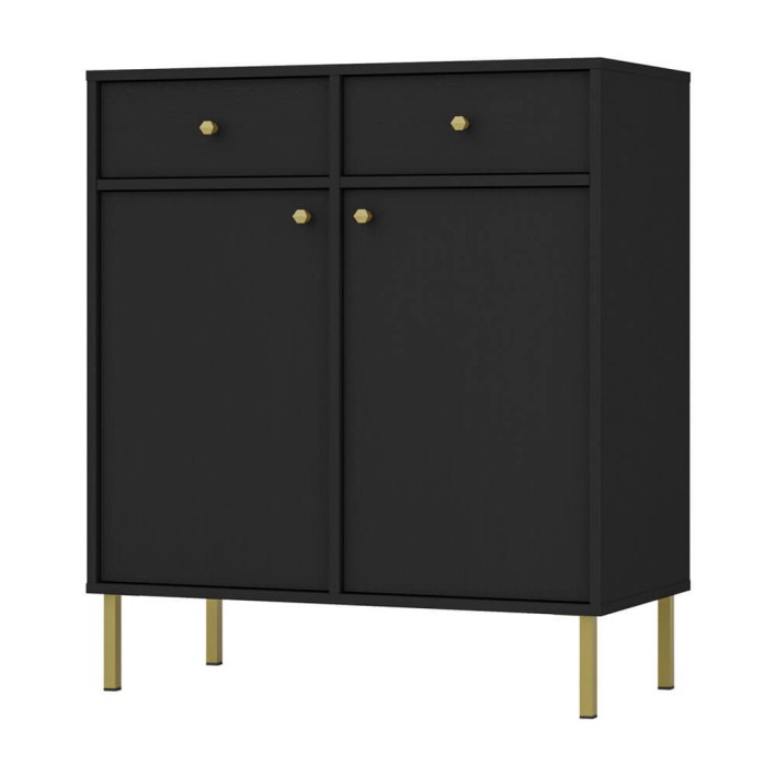 Komoda TOKYO 2 2F2S Typ 826 Czarny grafit Złote nogi proste