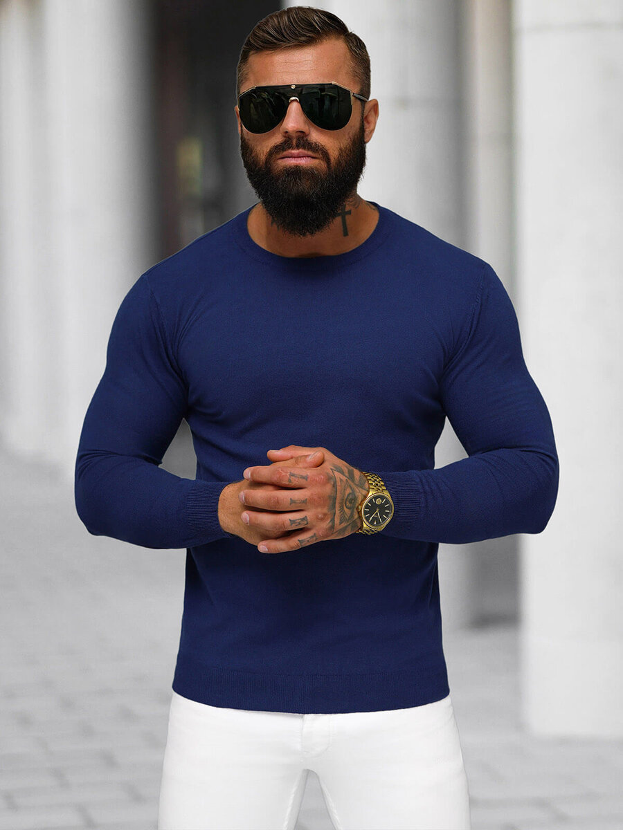 Sweter męski ciemno-niebieski OZONEE NB/MMB602/5Z - Ozonee