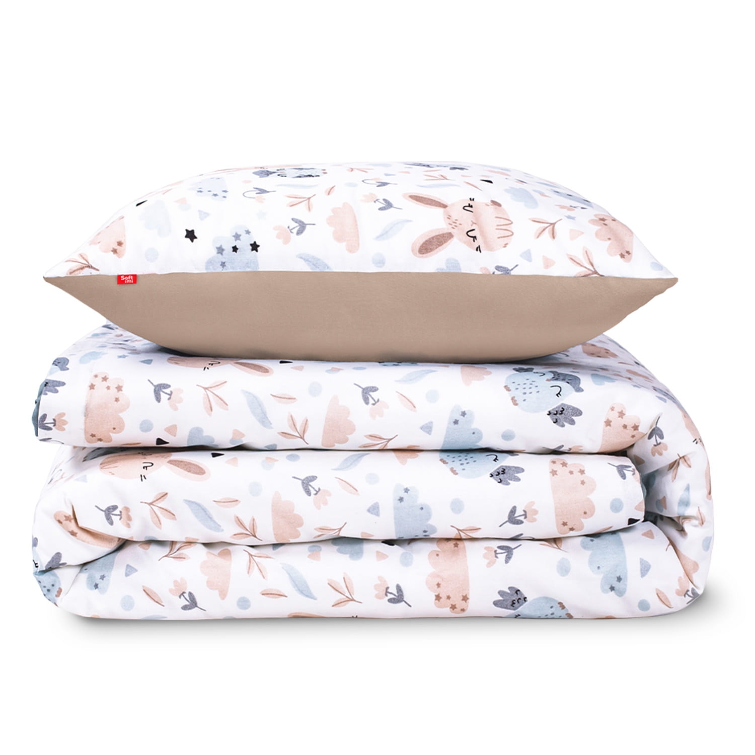 Pościel do łóżeczka dziecięca 100x135 cm + poszewka 40x60 - beżowa łączka