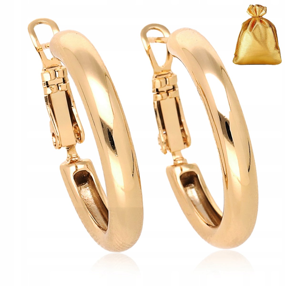 Złote Kolczyki Koła Klasyczne Gładkie Kółka 18K Preznet Dla Niej Żony, Mamy