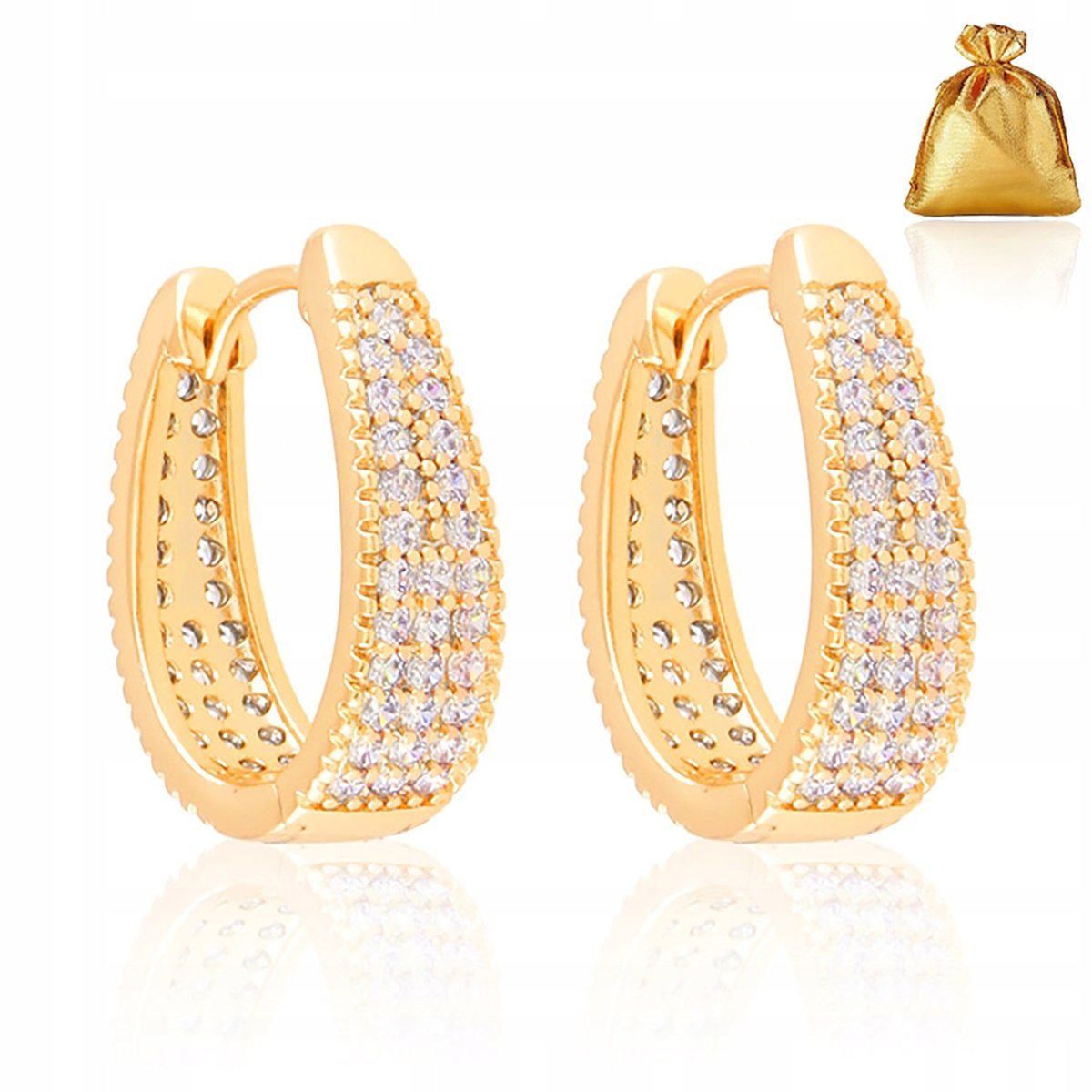 Damskie Złote Kolczyki Z Cyrkoniami Stal Chirurgiczna Zapięcie Angielskie