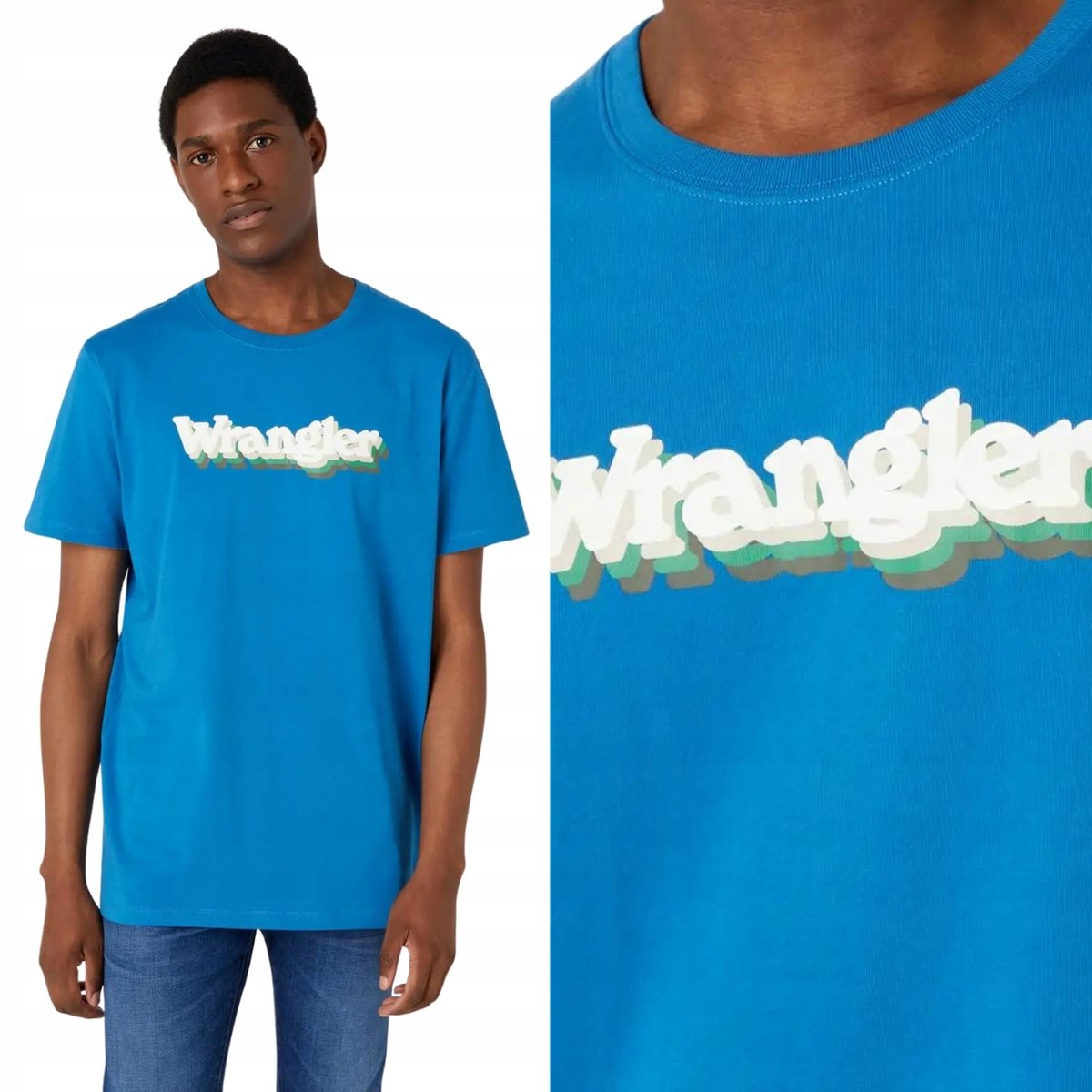 Wrangler GRAPHIC TEE Deep Water NIEBIESKA BAWEŁNIANA KOSZULKA T-SHIRT M