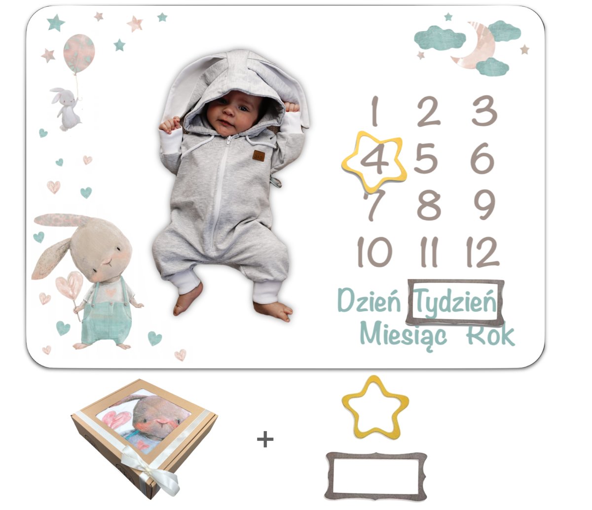 Foto kocyk dla chłopca mata do fotografii + ekologiczne pudełko na prezent