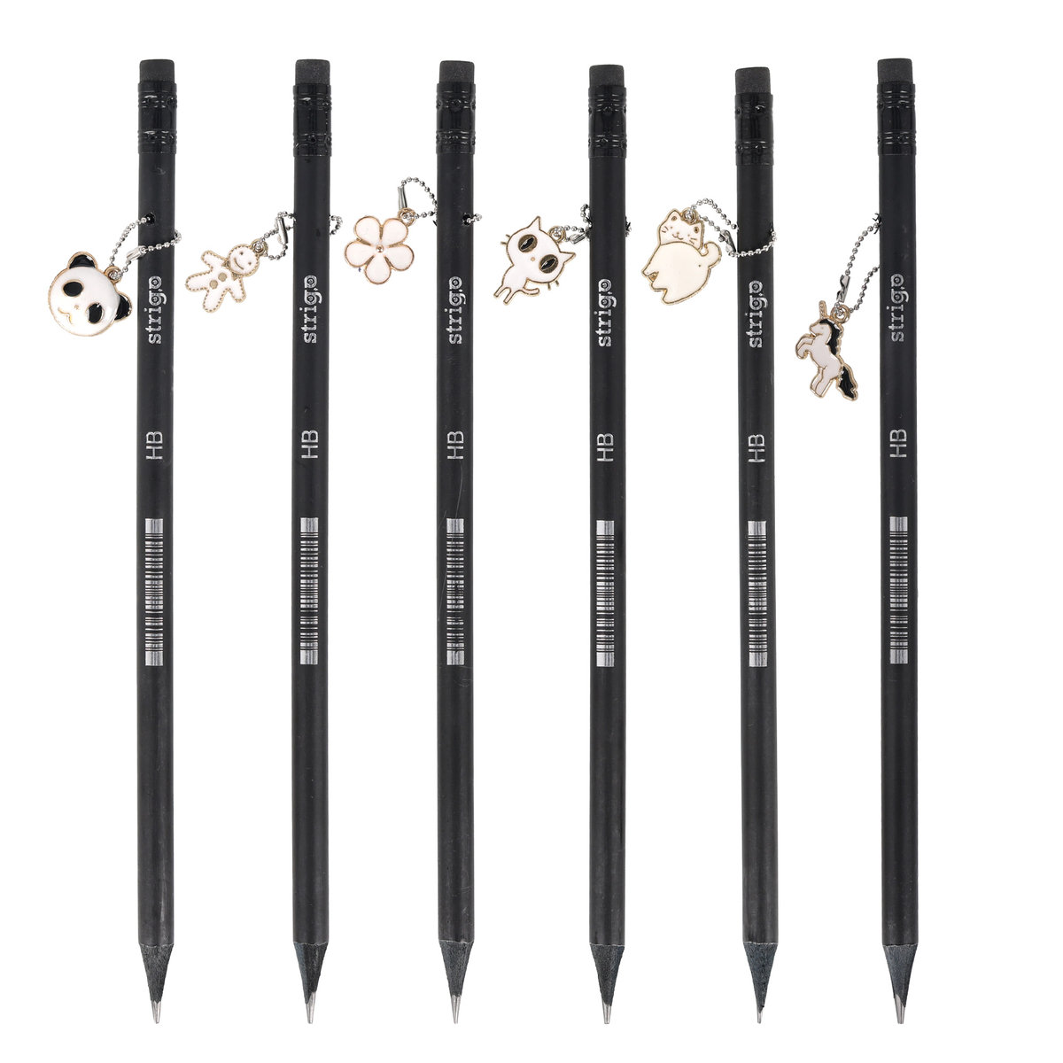 Ołówek z czarnego drewna Strigo z zawieszką i gumką