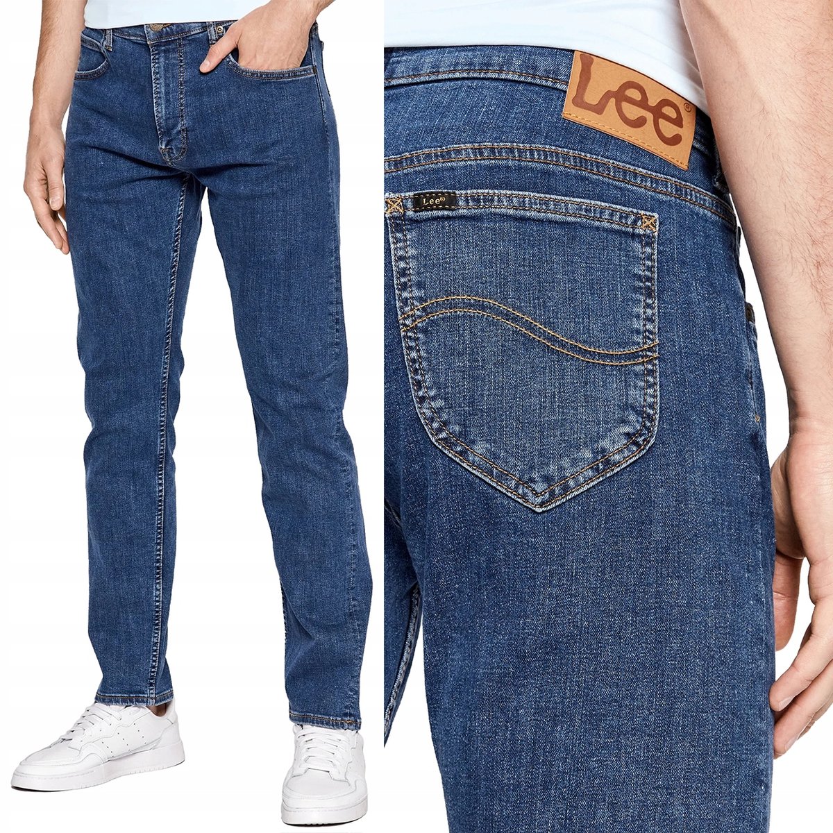 Lee RIDER SLIM Mid Stone Wash DOPASOWANE ZWĘŻANE CIEMNY DżINS W40 L32