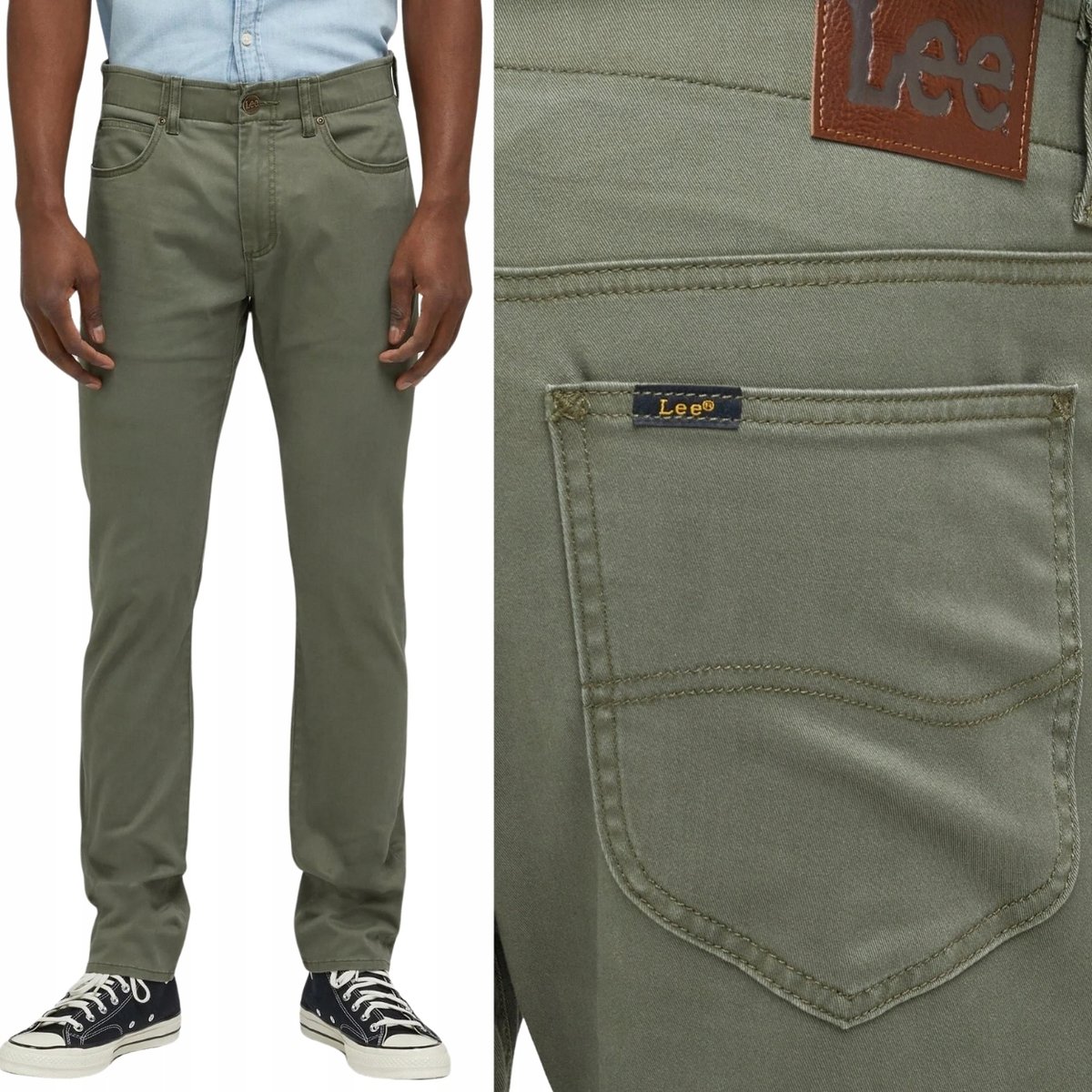 Lee SLIM FIT Extreme Motion MVP Olive ZIELONE DOPASOWANE WYGODNE W32 L34