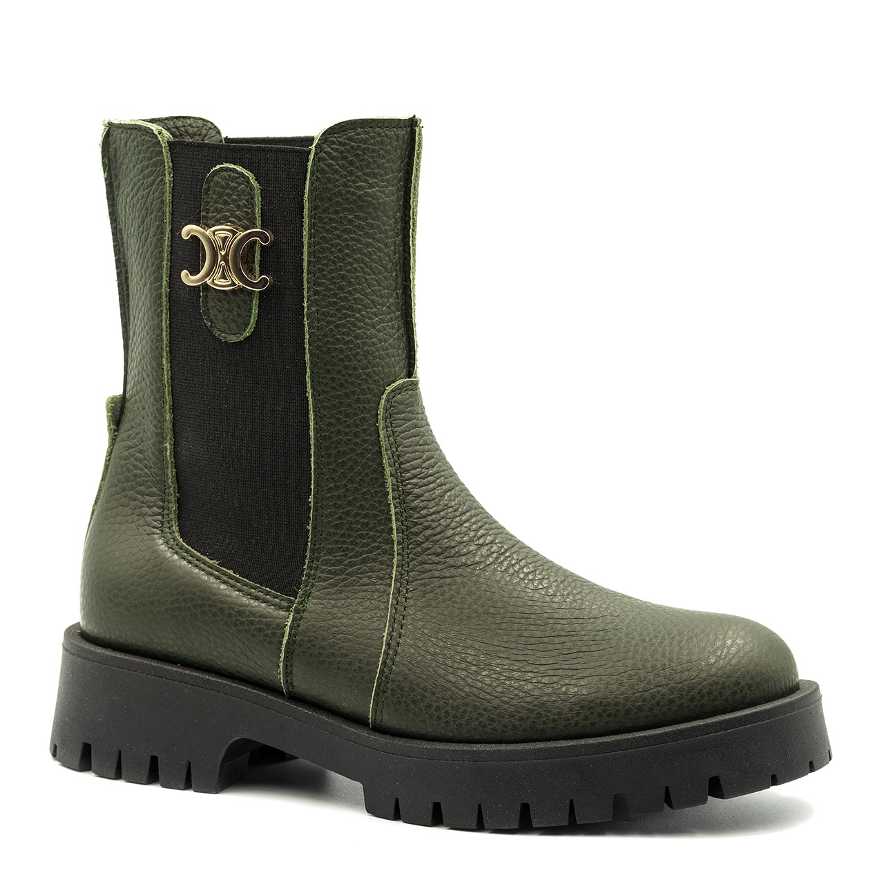 Ciemnozielone skórzane botki workery 241W - Neścior